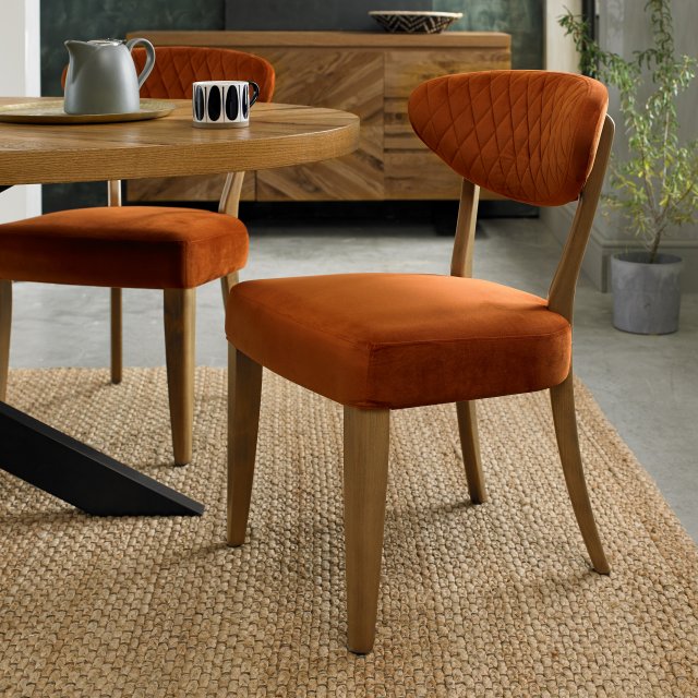 Bosco - Rustic Oak Dining Chair in Rust Velvet (Pair) Bosco - Rustic Oak Dining Chair in Rust Velvet (Pair)