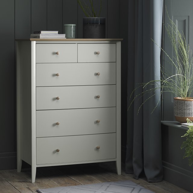 Larsen Scandi Oak & Soft Grey 6 Drawer Chest Larsen Scandi Oak & Soft Grey 6 Drawer Chest