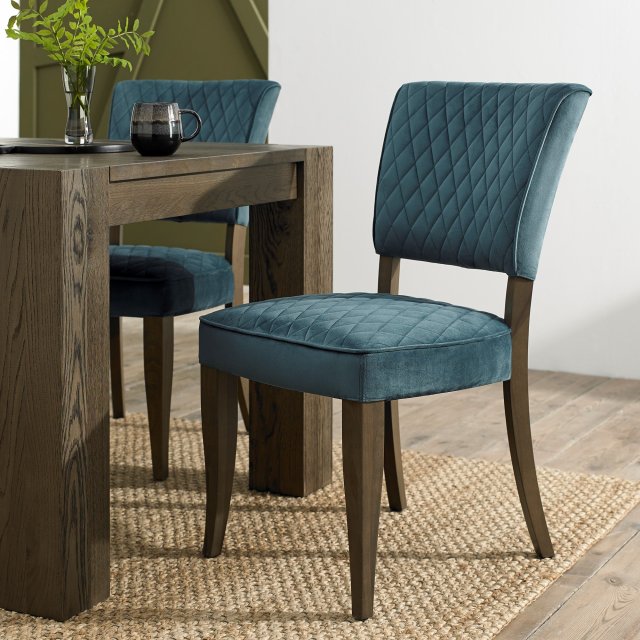 Constable - Fumed Oak Dining Chair in Azure Velvet (Pair) Constable - Fumed Oak Dining Chair in Azure Velvet (Pair)