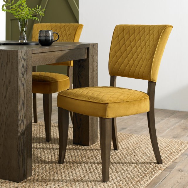 Constable - Fumed Oak Dining Chair in Mustard Velvet (Pair) Constable - Fumed Oak Dining Chair in Mustard Velvet (Pair)