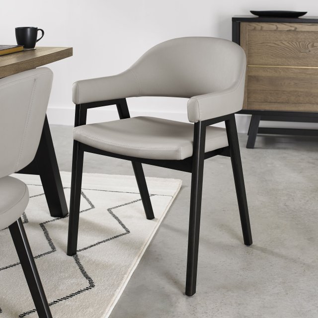 Rosen - Peppercorn Dining Arm Chair in Grey Bonded Leather (Pair) Rosen - Peppercorn Dining Arm Chair in Grey Bonded Leather (Pair)