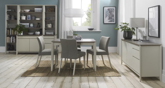 Jasper - Grey Washed Oak 2-4 Seater Extendable Dining Table & 4 Titanium Fabric Dining Chairs Jasper - Grey Washed Oak 2-4 Seater Extendable Dining Table & 4 Titanium Fabric Dining Chairs