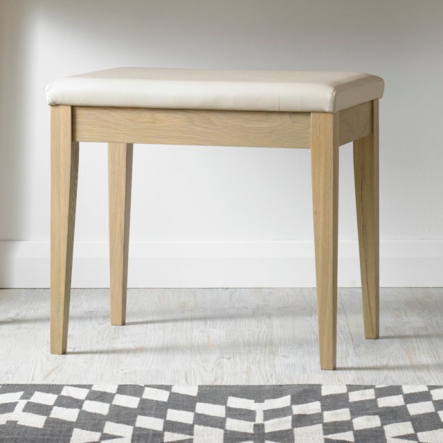 Rimini - Aged Oak Vanity Stool in Ivory Bonded Leather Rimini - Aged Oak Vanity Stool in Ivory Bonded Leather