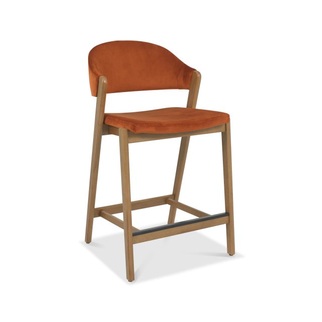 Rosen Bar Stool - Rustic Oak Upholstered Rust Velvet | Home Origins