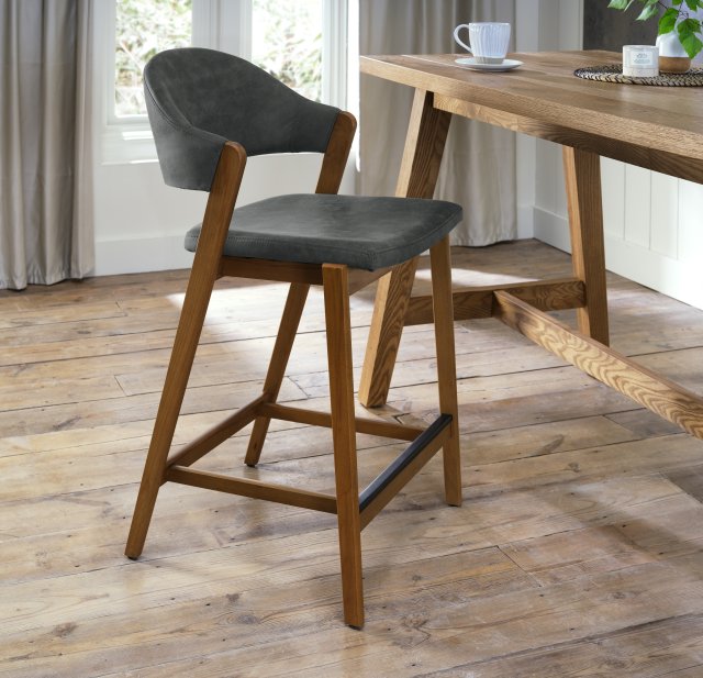Rosen - Rustic Oak Bar Stool in Dark Grey Fabric Rosen - Rustic Oak Bar Stool in Dark Grey Fabric