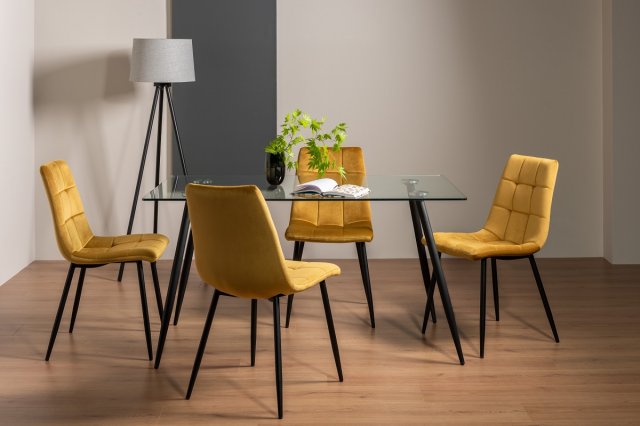Martini - Glass 6 Seater Dining Table & 4 Mustard Velvet Mondrian Dining Chairs Martini - Glass 6 Seater Dining Table & 4 Mustard Velvet Mondrian Dining Chairs