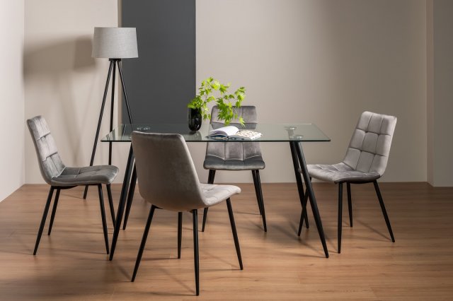 Martini - Glass 6 Seater Dining Table & 4 Grey Velvet Mondrian Dining Chairs Martini - Glass 6 Seater Dining Table & 4 Grey Velvet Mondrian Dining Chairs