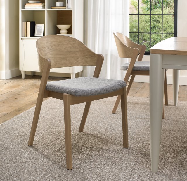 Astra - Scandi Oak Dining Chair in Grey Fabric (Pair) Astra - Scandi Oak Dining Chair in Grey Fabric (Pair)