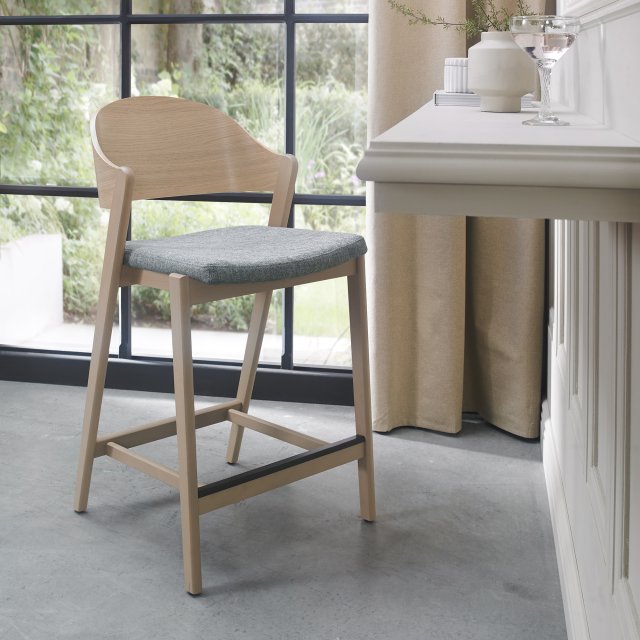 Astra - Scandi Oak Bar Stool in Grey Fabric