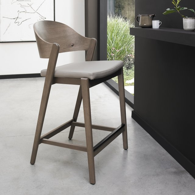 Astra - Grey Oiled Oak Bar Stool in Grey Bonded Leather
