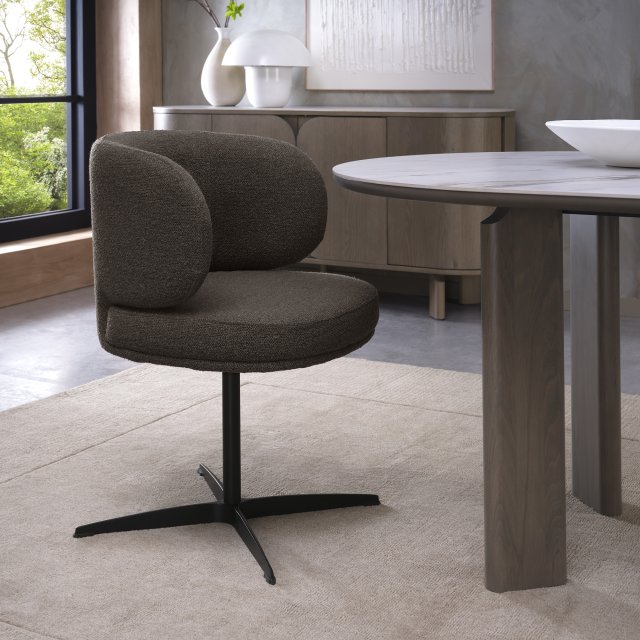 Marcel Swivel Dining Chair in a Brown Boucle Fabric (Pair) Marcel Swivel Dining Chair in a Brown Boucle Fabric (Pair)
