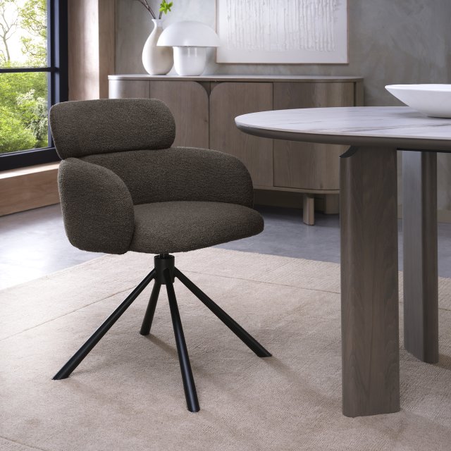Hudson Self Returning Swivel Chair in a Brown Boucle Fabric Hudson Self Returning Swivel Chair in a Brown Boucle Fabric