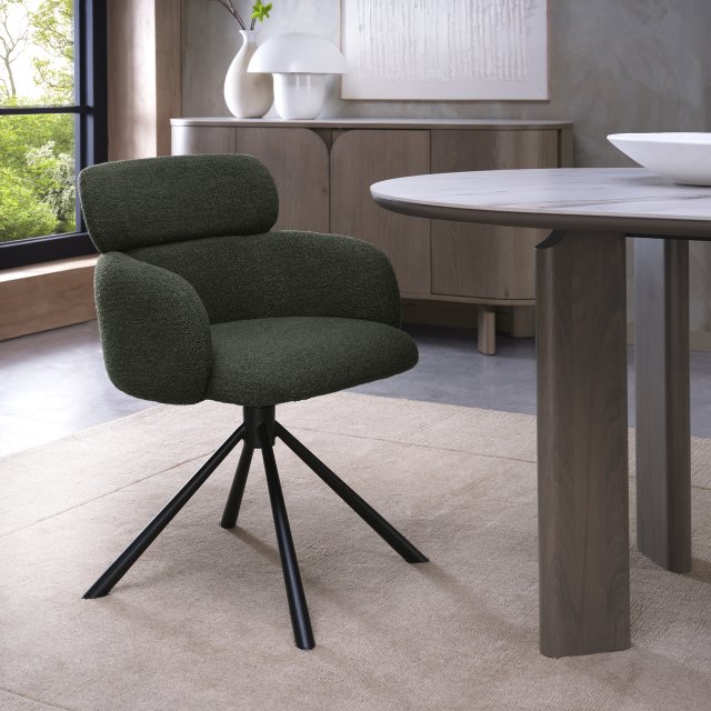 Hudson Self Returning Swivel Chair in a Dark Green Boucle Fabric Hudson Self Returning Swivel Chair in a Dark Green Boucle Fabric