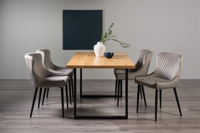 Ramsay - U Leg Oak Effect 6 Seater Dining Table & 4 Grey Velvet Cezanne Dining Chairs Ramsay - U Leg Oak Effect 6 Seater Dining Table & 4 Grey Velvet Cezanne Dining Chairs