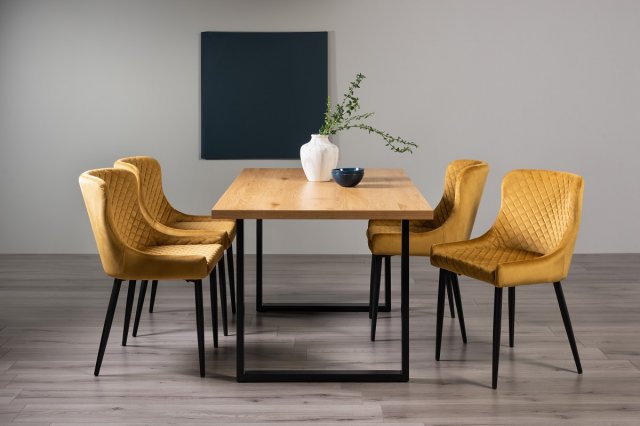 Ramsay - U Leg Oak Effect 6 Seater Dining Table & 4 Mustard Velvet Cezanne Dining Chairs Ramsay - U Leg Oak Effect 6 Seater Dining Table & 4 Mustard Velvet Cezanne Dining Chairs