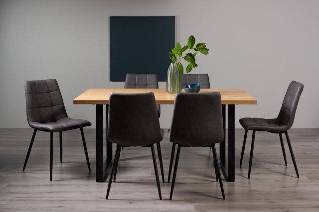 Ramsay - U Leg Oak Effect 6 Seater Dining Table & 6 Dark Grey Faux Leather Mondrian Dining Chairs Ramsay - U Leg Oak Effect 6 Seater Dining Table & 6 Dark Grey Faux Leather Mondrian Dining Chairs