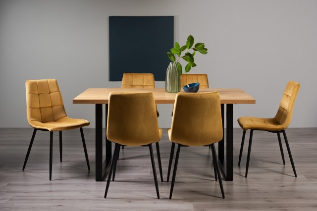 Ramsay - U Leg Oak Effect 6 Seater Dining Table & 6 Mustard Velvet Mondrian Dining Chairs Ramsay - U Leg Oak Effect 6 Seater Dining Table & 6 Mustard Velvet Mondrian Dining Chairs