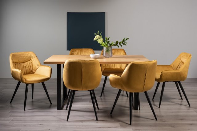 Ramsay - U Leg Oak Effect 6 Seater Dining Table & 6 Mustard Velvet Dali Dining Chairs Ramsay - U Leg Oak Effect 6 Seater Dining Table & 6 Mustard Velvet Dali Dining Chairs