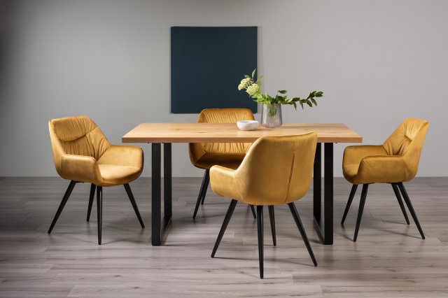 Ramsay - U Leg Oak Effect 6 Seater Dining Table & 4 Mustard Velvet Dali Dining Chairs Ramsay - U Leg Oak Effect 6 Seater Dining Table & 4 Mustard Velvet Dali Dining Chairs