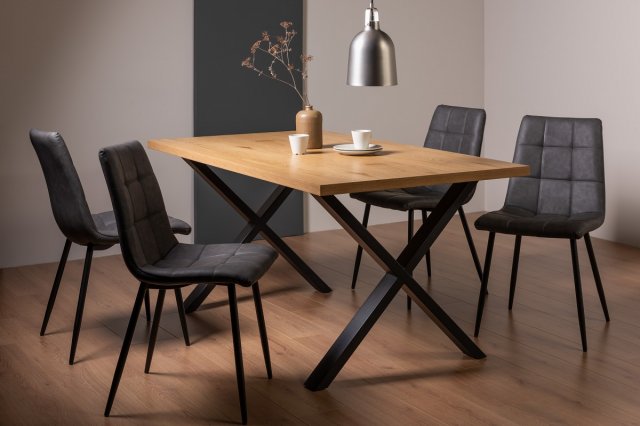 Ramsay - X Leg Oak Effect 6 Seater Dining Table & 4 Dark Grey Faux Leather Mondrian Dining Chairs Ramsay - X Leg Oak Effect 6 Seater Dining Table & 4 Dark Grey Faux Leather Mondrian Dining Chairs