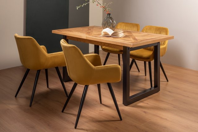 Lowry - Rustic Oak 4-6 Seater Extendable Dining Table & 4 Mustard Velvet Dali Dining Chairs Lowry - Rustic Oak 4-6 Seater Extendable Dining Table & 4 Mustard Velvet Dali Dining Chairs