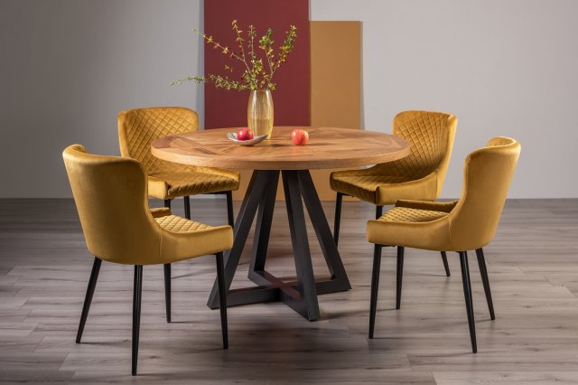 Lowry Rustic Oak 4 Seater Dining Table & 4 Cezanne Dining Chairs in Mustard Velvet Fabric Lowry Rustic Oak 4 Seater Dining Table & 4 Cezanne Dining Chairs in Mustard Velvet Fabric