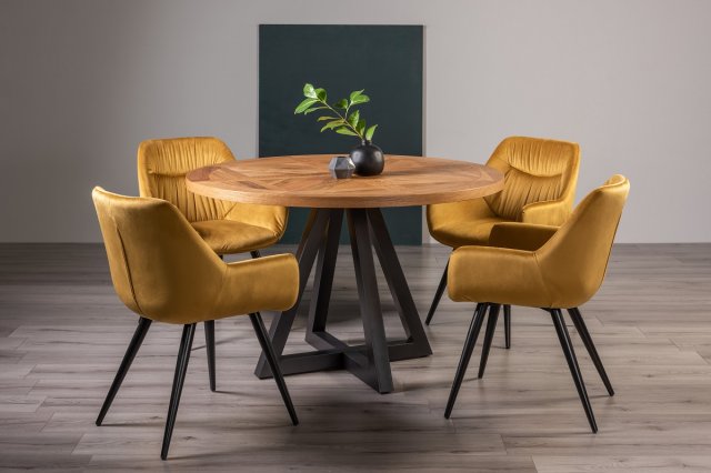 Lowry - Rustic Oak 4 Seater Dining Table & 4 Mustard Velvet Dali Dining Chairs Lowry - Rustic Oak 4 Seater Dining Table & 4 Mustard Velvet Dali Dining Chairs