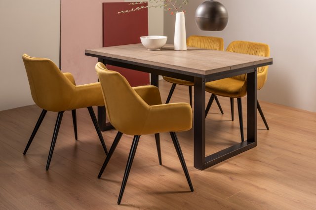 Turner - Weathered Oak 4-6 Seater Extendable Dining Table & 4 Mustard Velvet Dali Dining Chairs Turner - Weathered Oak 4-6 Seater Extendable Dining Table & 4 Mustard Velvet Dali Dining Chairs