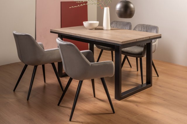 Turner - Weathered Oak 4-6 Seater Extendable Dining Table & 4 Grey Velvet Dali Dining Chairs Turner - Weathered Oak 4-6 Seater Extendable Dining Table & 4 Grey Velvet Dali Dining Chairs