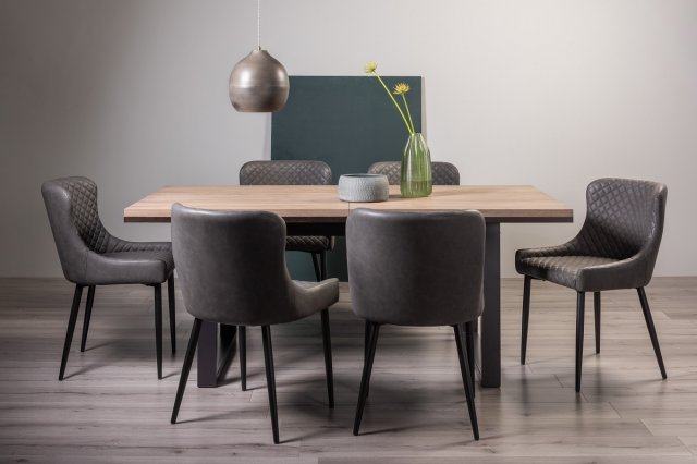 Turner Weathered Oak 6-8 Dining Table & 6 Cezanne Dining Chairs in Dark Grey Faux Leather Turner Weathered Oak 6-8 Dining Table & 6 Cezanne Dining Chairs in Dark Grey Faux Leather