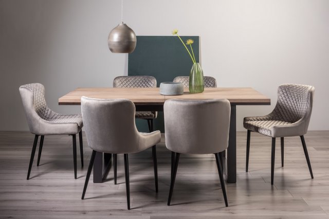 Turner Weathered Oak 6-8 Dining Table & 6 Cezanne Dining Chairs in Grey Velvet Fabric Turner Weathered Oak 6-8 Dining Table & 6 Cezanne Dining Chairs in Grey Velvet Fabric