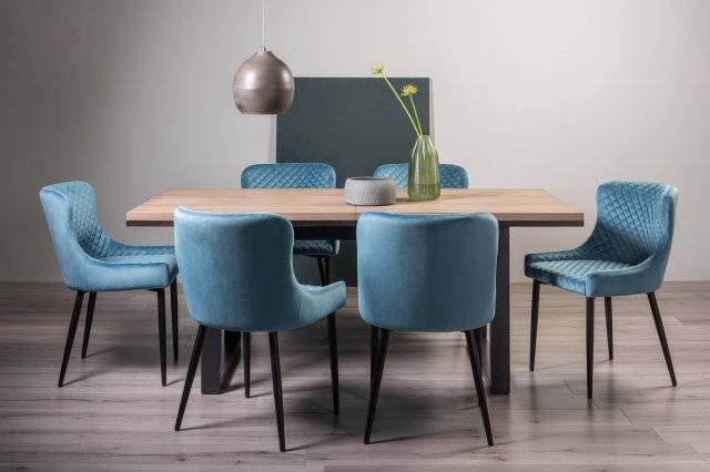 Turner Weathered Oak 6-8 Dining Table & 6 Cezanne Dining Chairs in Petrol Blue Velvet Fabric Turner Weathered Oak 6-8 Dining Table & 6 Cezanne Dining Chairs in Petrol Blue Velvet Fabric