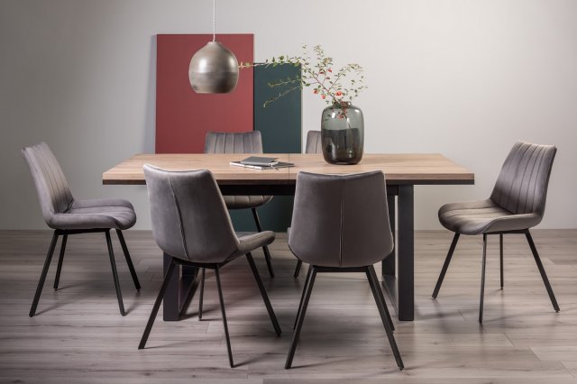 Turner - Weathered Oak 6-8 Seater Extendable Dining Table & 6 Grey Velvet Fontana Dining Chairs Turner - Weathered Oak 6-8 Seater Extendable Dining Table & 6 Grey Velvet Fontana Dining Chairs