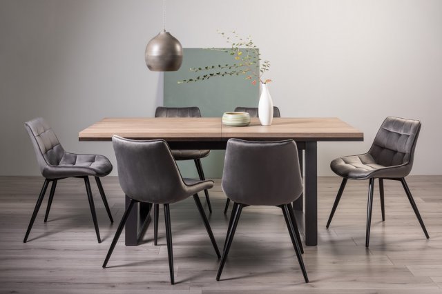 Turner - Weathered Oak 6-8 Seater Extendable Dining Table & 6 Grey Velvet Seurat Dining Chairs Turner - Weathered Oak 6-8 Seater Extendable Dining Table & 6 Grey Velvet Seurat Dining Chairs