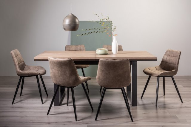 Turner Weathered Oak 6-8 Dining Table & 6 Seurat Tan Faux Suede Dining Chairs Turner Weathered Oak 6-8 Dining Table & 6 Seurat Tan Faux Suede Dining Chairs