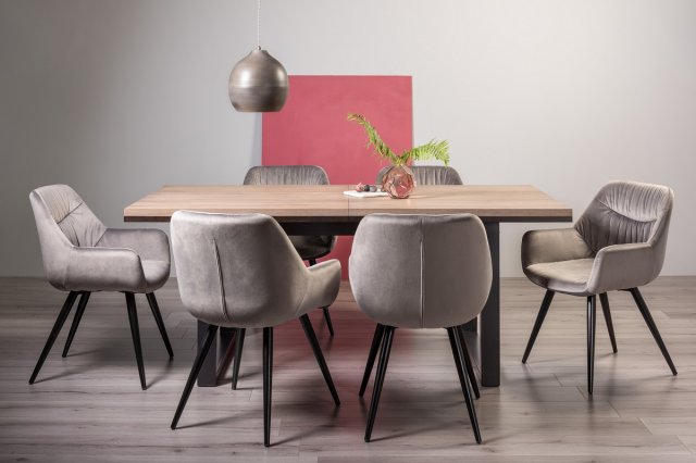 Turner - Weathered Oak 6-8 Seater Extendable Dining Table & 6 Grey Velvet Dali Dining Chairs Turner - Weathered Oak 6-8 Seater Extendable Dining Table & 6 Grey Velvet Dali Dining Chairs