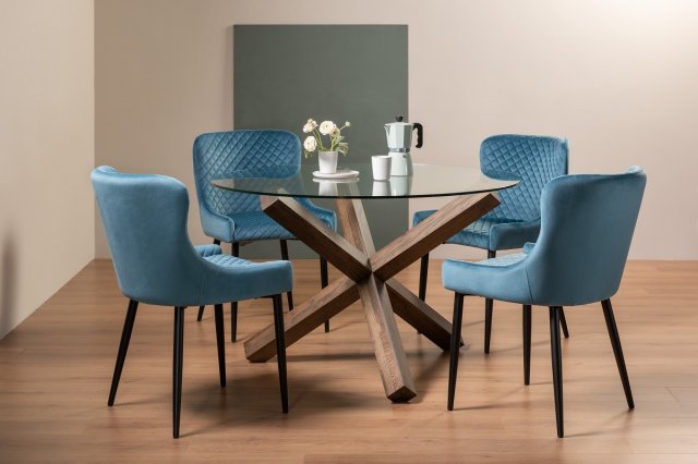Goya Dark Oak Glass 4 Seater Dining Table & 4 Cezanne Dining Chairs in Petrol Blue Velvet Fabric Goya Dark Oak Glass 4 Seater Dining Table & 4 Cezanne Dining Chairs in Petrol Blue Velvet Fabric