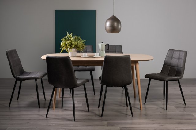 Johansen - Scandi Oak 6-8 Seater Extendable Dining Table & 6 Dark Grey Faux Leather Mondrian Dining Johansen - Scandi Oak 6-8 Seater Extendable Dining Table & 6 Dark Grey Faux Leather Mondrian Dining