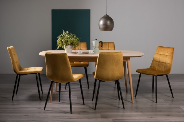 Johansen - Scandi Oak 6-8 Seater Extendable Dining Table & 6 Mustard Velvet Mondrian Dining Chairs Johansen - Scandi Oak 6-8 Seater Extendable Dining Table & 6 Mustard Velvet Mondrian Dining Chairs