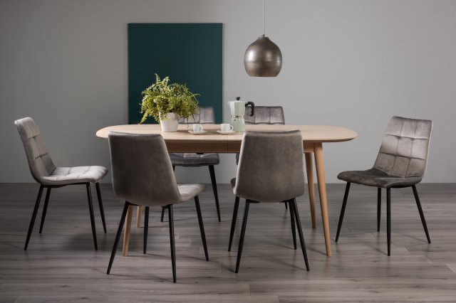 Johansen - Scandi Oak 6-8 Seater Extendable Dining Table & 6 Grey Velvet Mondrian Dining Chairs Johansen - Scandi Oak 6-8 Seater Extendable Dining Table & 6 Grey Velvet Mondrian Dining Chairs