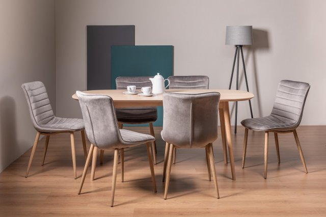 Johansen - Scandi Oak 6 Seater Dining Table & 6 Grey Velvet Eriksen Dining Chairs Johansen - Scandi Oak 6 Seater Dining Table & 6 Grey Velvet Eriksen Dining Chairs