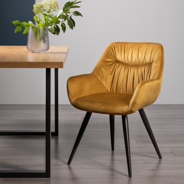 Dali Mustard Velvet Fabric Dining Chair (Pair) Dali Mustard Velvet Fabric Dining Chair (Pair)