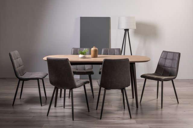 Tuxen - Weathered Oak 6 Seater Dining Table & 6 Dark Grey Faux Leather Mondrian Dining Chairs Tuxen - Weathered Oak 6 Seater Dining Table & 6 Dark Grey Faux Leather Mondrian Dining Chairs