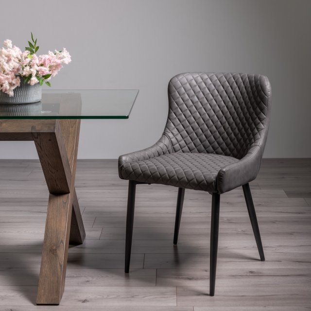 Cezanne Dark Grey Faux Leather Dining Chair (Pair) Cezanne Dark Grey Faux Leather Dining Chair (Pair)