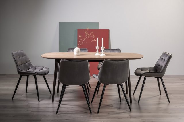 Tuxen - Weathered Oak 6 Seater Dining Table & 6 Grey Velvet Seurat Dining Chairs Tuxen - Weathered Oak 6 Seater Dining Table & 6 Grey Velvet Seurat Dining Chairs