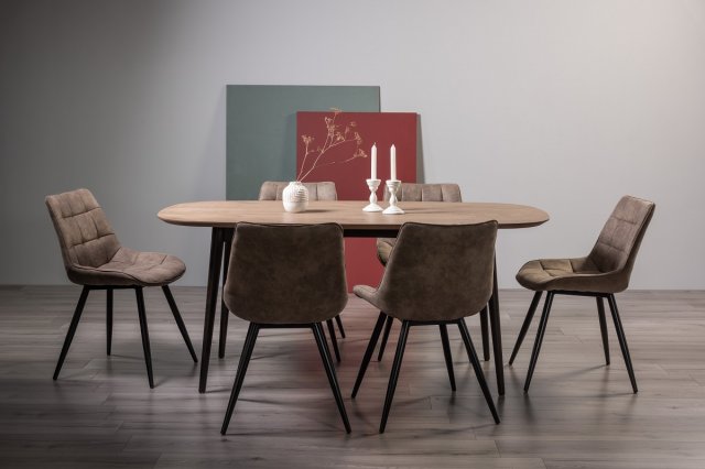 Tuxen - Weathered Oak 6 Seater Dining Table & 6 Tan Faux Suede Seurat Dining Chairs Tuxen - Weathered Oak 6 Seater Dining Table & 6 Tan Faux Suede Seurat Dining Chairs