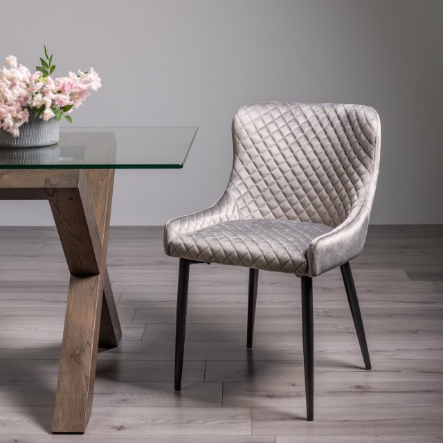 Cezanne Light Grey Velvet Fabric Dining Chair (Pair) Cezanne Light Grey Velvet Fabric Dining Chair (Pair)