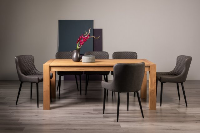 Blake Light Oak 8-10 Dining Table & 8 Cezanne Dining Chairs in Dark Grey Faux Leather Blake Light Oak 8-10 Dining Table & 8 Cezanne Dining Chairs in Dark Grey Faux Leather