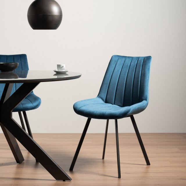Fontana Blue Velvet Fabric Dining Chair (Pair) Fontana Blue Velvet Fabric Dining Chair (Pair)