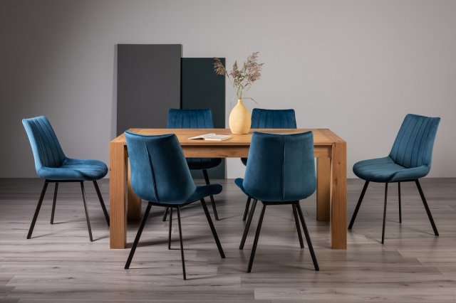 Blake - Light Oak 6-8 Seater Extendable Dining Table & 6 Blue Velvet Fontana Dining Chairs Blake - Light Oak 6-8 Seater Extendable Dining Table & 6 Blue Velvet Fontana Dining Chairs